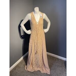 forever 21 Long Maxi party dress Size Small Tan Boho Sleeveless Open Back NWT